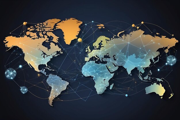 Концепция глобальной сетевой связи визуализация больших данных коммуникация социальных сетей в глобальных компьютерных сетях интернет-технологии бизнес-наука иллюстрация
