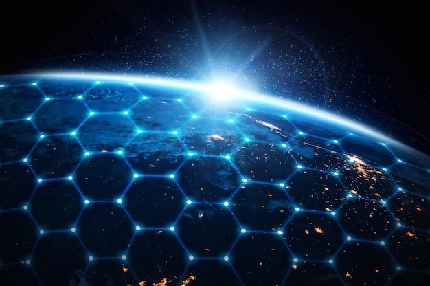 革新的な認識の線で地球をカバーするグローバルネットワーク接続