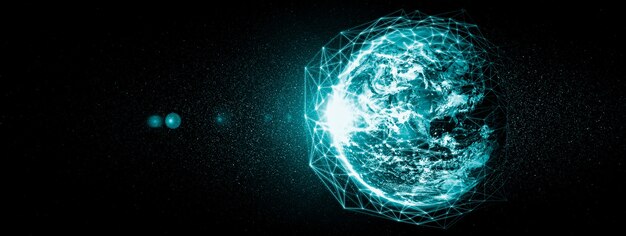 global network connection covering the earth with lines of innovative perception