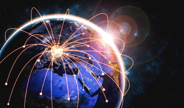 革新的な認識の線で地球をカバーするグローバルネットワーク接続