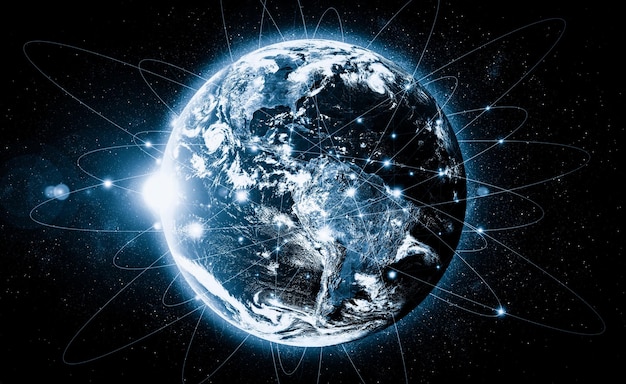 혁신적인 인식의 라인으로 지구를 덮는 글로벌 네트워크 연결