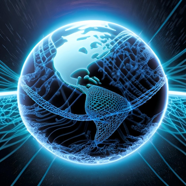 Photo global network connection covering the earth with lines of innovative perceptron