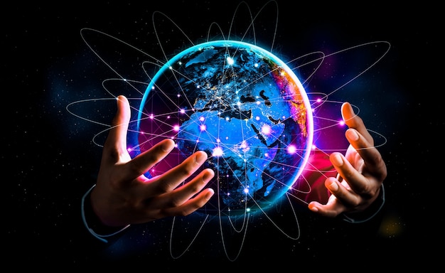革新的な認識のリンクで地球をカバーするグローバルネットワーク接続