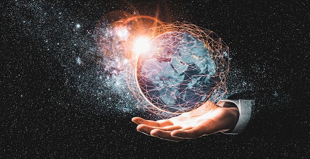 Connessione di rete globale che copre la terra con collegamento di percezione innovativa