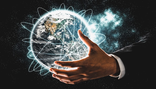 Connessione di rete globale che copre la terra con collegamento di percezione innovativa