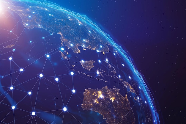 グローバルネットワーク接続は,点状の地球とデジタルラインで描かれています.