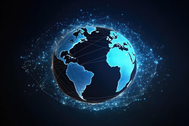 グローバルネットワーク接続イラスト 世界地図ポイント AI生成イメージ