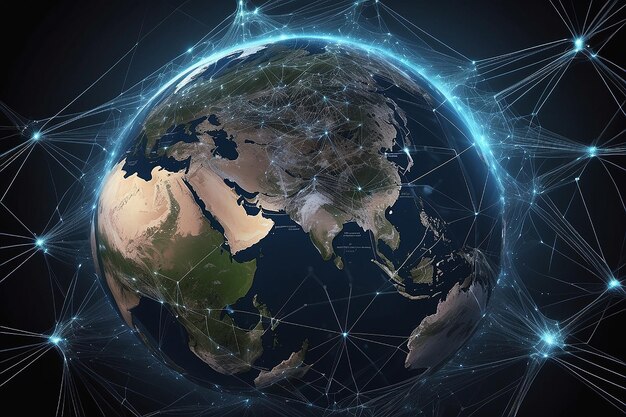 Global network connection World Wide Web connection of lines and points around the earth