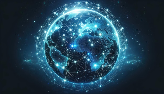 Глобальные сетевые соединения с цифровой картой мира