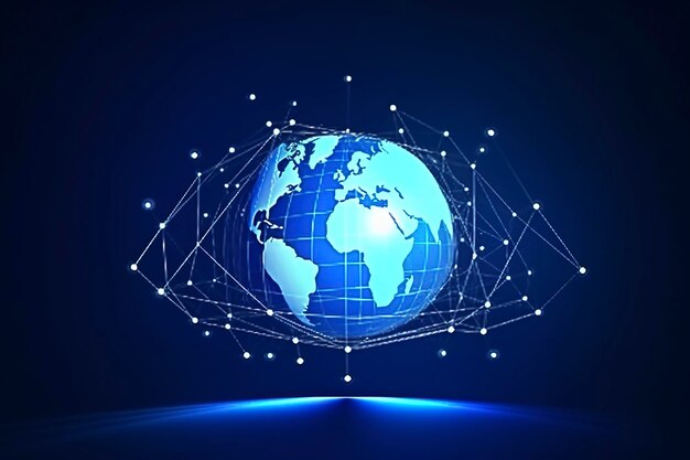 Global network on earth concept 3d rendering world map point big data analytics and business concept world map point and line composition concept of global business generate ai