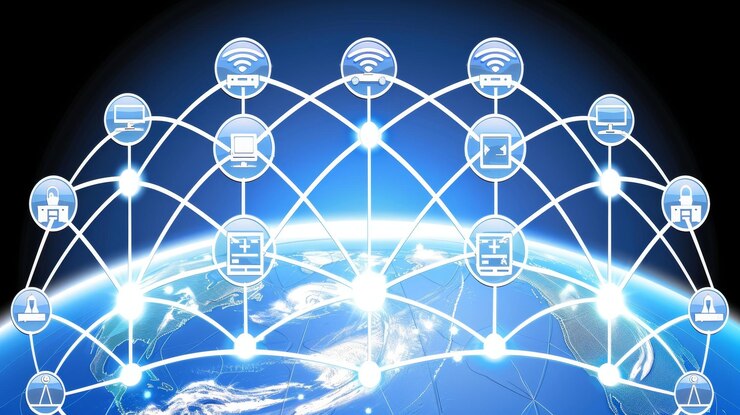 Photo global network of interconnected devices and data flow