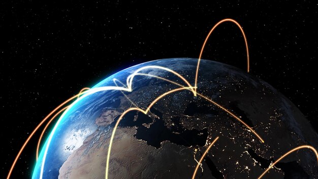 Photo global network and internet connection in orbital earth globe