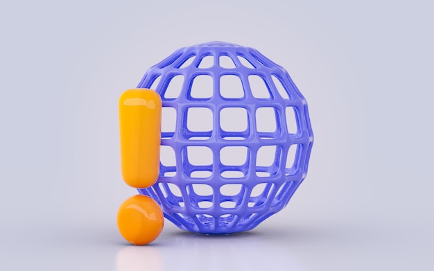 Global network warning Globe with exclamation mark icon 3d render concept