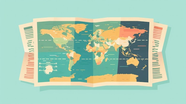 Global News Flat Illustration met een krant en een wereldkaart die wereldwijde dekking en connectiviteit symboliseert