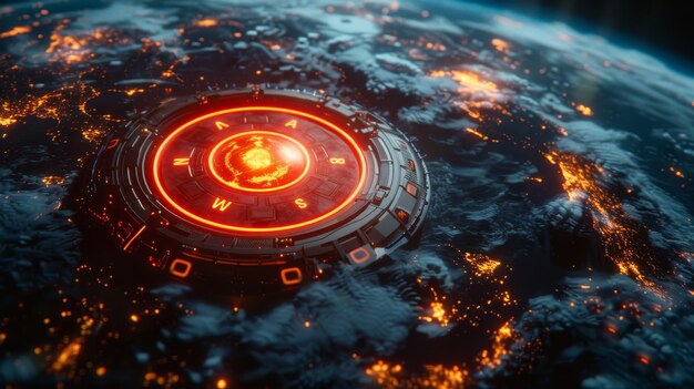 Photo global nuclear war threat globe from space with explosions of nuclear bombs all over the world red button with nuclear danger sign risk of world war iii