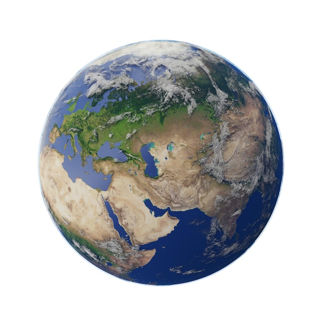 global or planet earth in space isolated on white background with a clipping path. 3D rendering