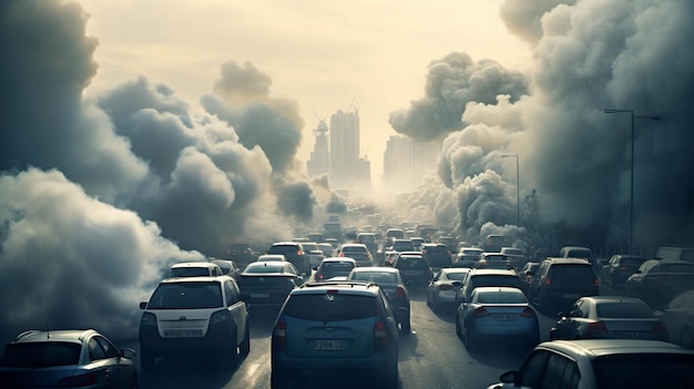 The global problem of car exhaust pollution fuel recycling waste in the air smog dirty Cars