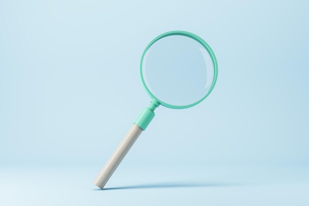 Global search concept with green magnifying glass on white background