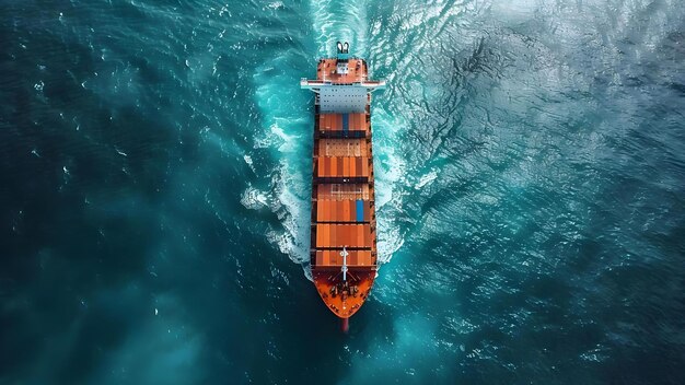 Фото Глобальное судоходство, представленное воздушным видом контейнерного судна в море концепция глобальное судоводство воздушный вид контейнерное судно морская грузовая логистика