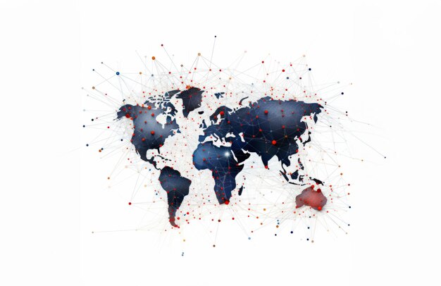 暗いコピースペースの背景にグローバルソーシャルネットワークの将来の世界地図インターネット通信の概念