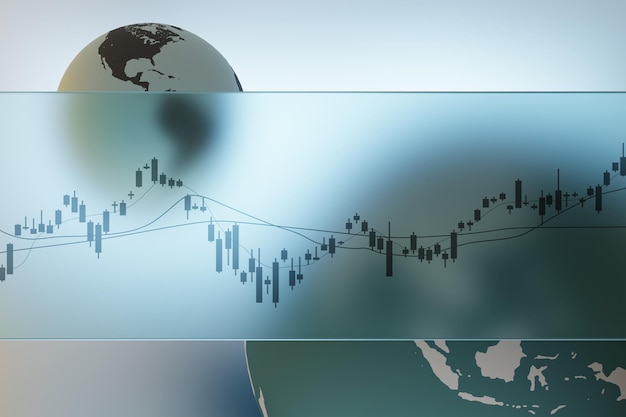 Global stock market chart and earth global 3d rendering