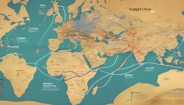 Photo a global supply chain map highlighting key transportation routes