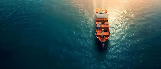 Global Trade and Logistics Aerial View of a Container Ship at Sea Concept Global Trade Logistics Aerial View Container Ship Sea