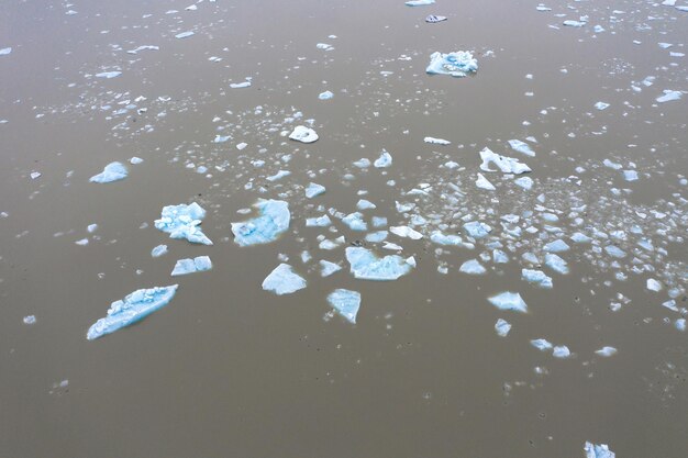 Global warming aerial view of melting glacier Iceland