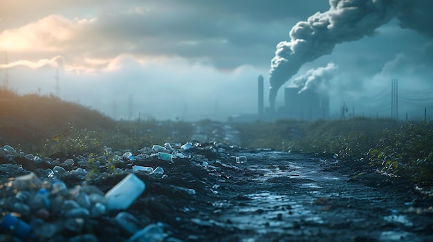 사진 지구 온난화와 인간 폐기물 오염 개념 지속가능성