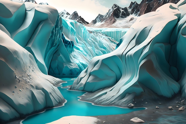 Global warming and climate change concept Illustration of melting glaciers and icebergs Generative AI