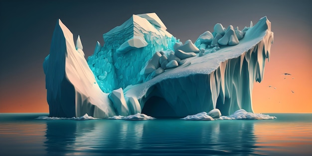 Global warming and climate change concept Illustration of melting glaciers and icebergs Generative AI