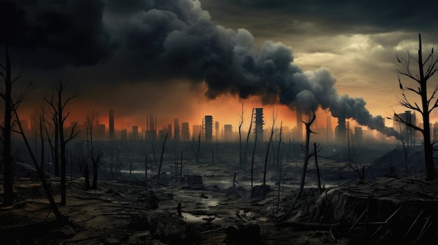 Photo global warming climate change pollution air pollution smoke deforestation
