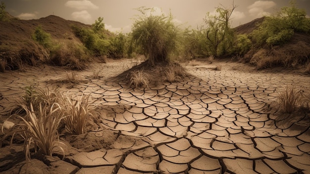 Global warming concept image showing the effects of dry land on the changing environment