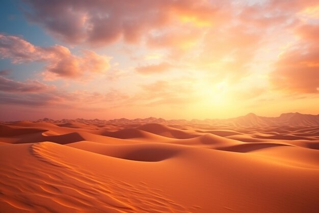 Global warming concept lonely sand dunes under dramatic evening sunset sky