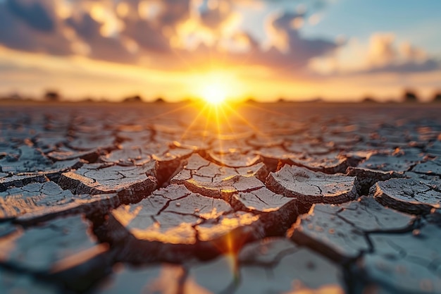 Global warming concept met droog meer van gebarsten aarde professionele fotografie