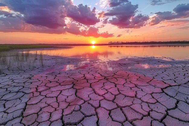 global warming concept with dry lake of cracked earth professional photography