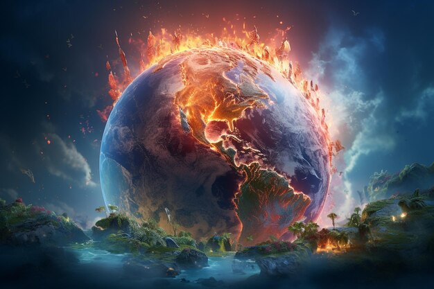 Global warming planet earth illustration created with generative ai