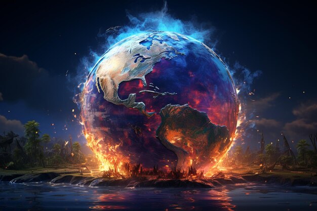 Photo global warming planet earth illustration created with generative ai