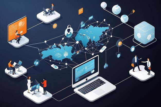 Foto globale bedrijfsstructuur van netwerken analyse en gegevensuitwisseling klantverbinding