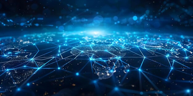 Globale connectiviteit en cybertechnologie Het verkennen van de digitale wereldkaart Concept Digitale transformatie Globale netwerken Cybersecurity Virtuele realiteit Internet of Things