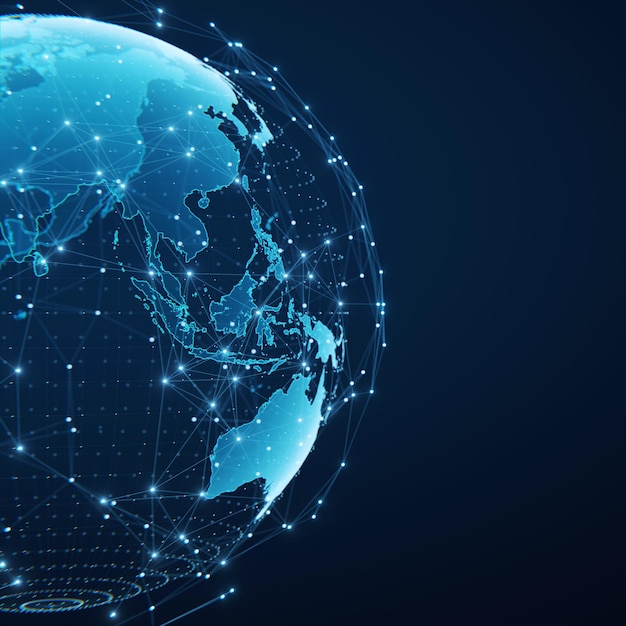 globalization and communication concept earth and luminous rays 3d rendering
