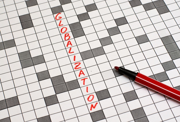 Photo globalization. text in crossword. red letters