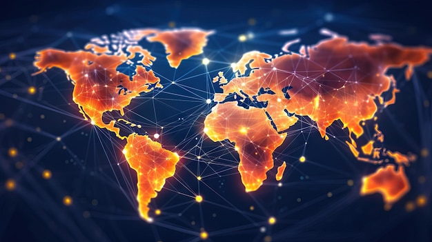 Globally digital connected network Global network connection Big data analytics and business concept