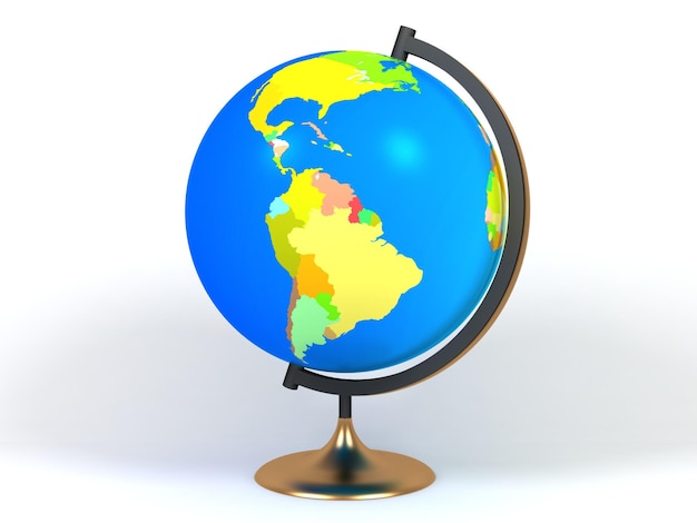 Globe 3D rendering education table globe south america side 3D illustration