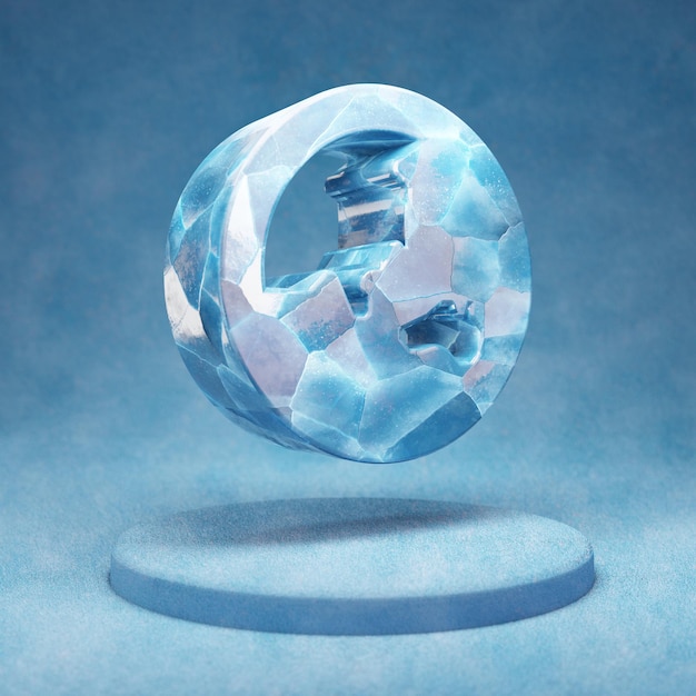 Globe Asia icon. Cracked blue Ice Globe Asia symbol on blue snow podium. Social Media Icon for website, presentation, design template element. 3D render.