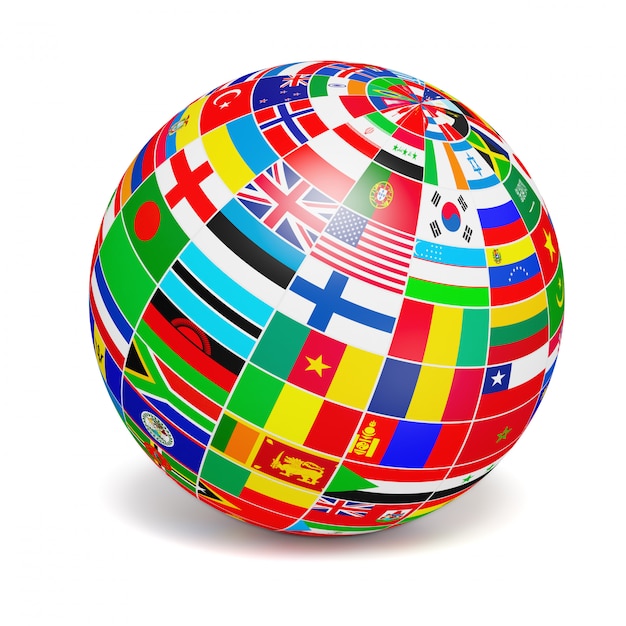 Foto globe bol met vlaggen van de wereld op wit