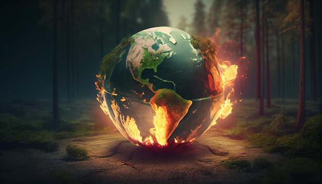 Globe burning Global warming concept Generative Ai