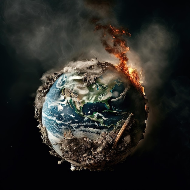 Photo globe burning global warming concept