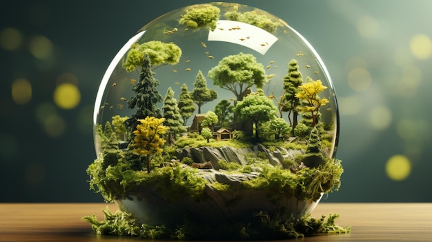Глобус, покрытый травой и растениями на светло-зеленом чистом фоне