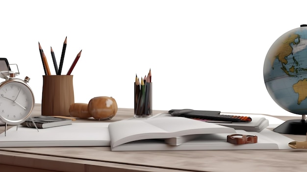 A globe on a desk with a book in classroom